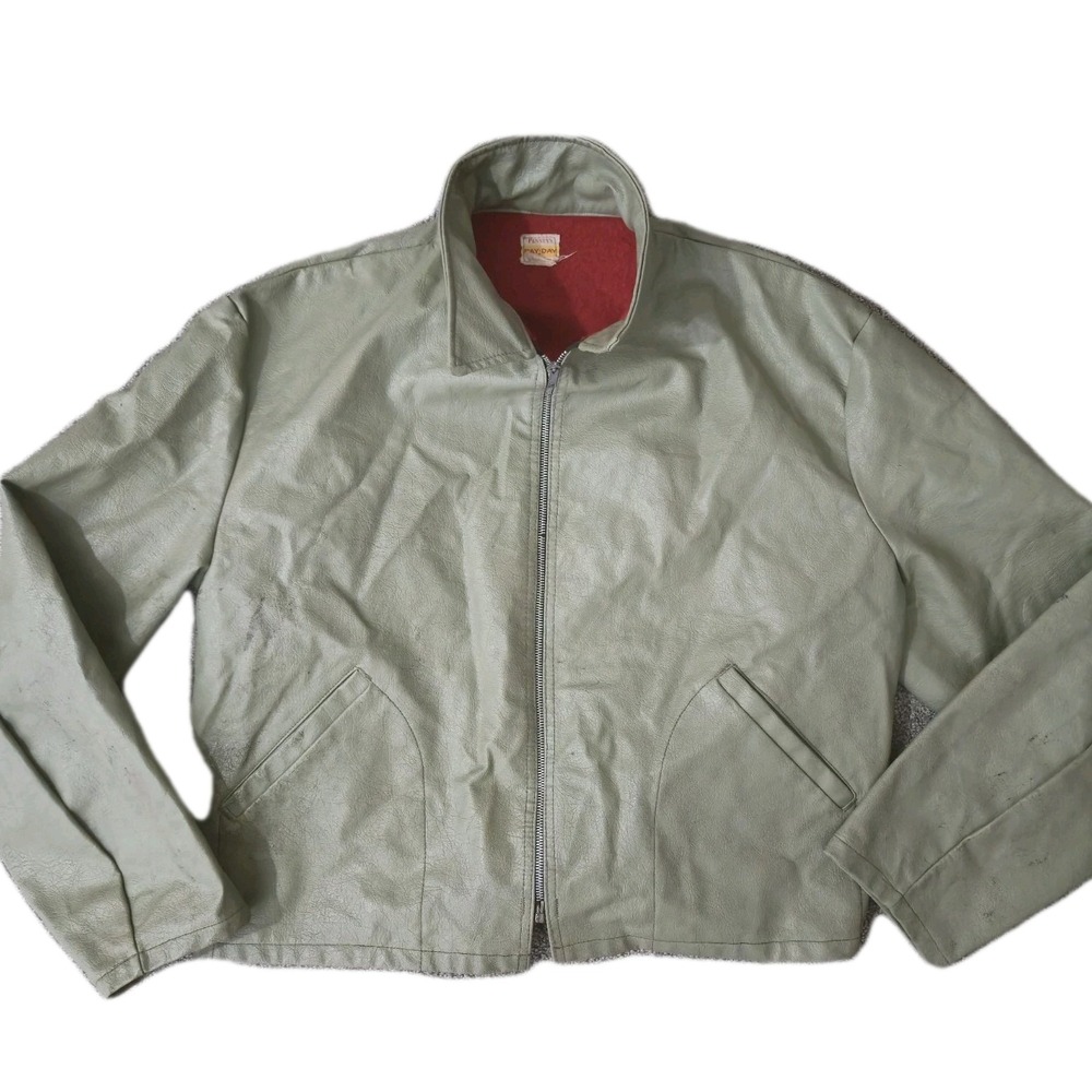 Vintage 1950s Penneys Pay Day Lined Leather Jacket Light UNION MADE Size XL RARE